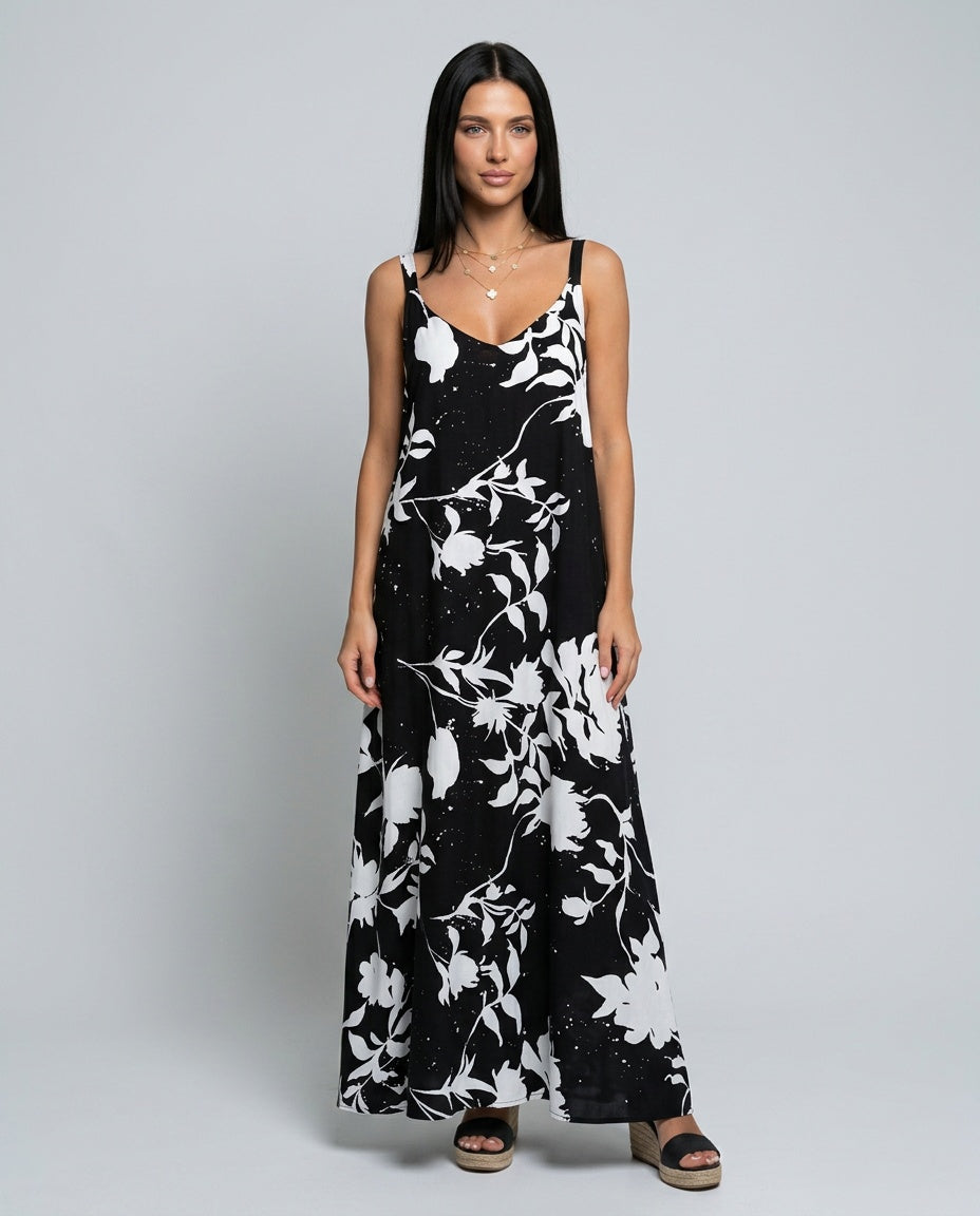 Sienna | Sleeveless Floral Cotton-Blend Midi Dress