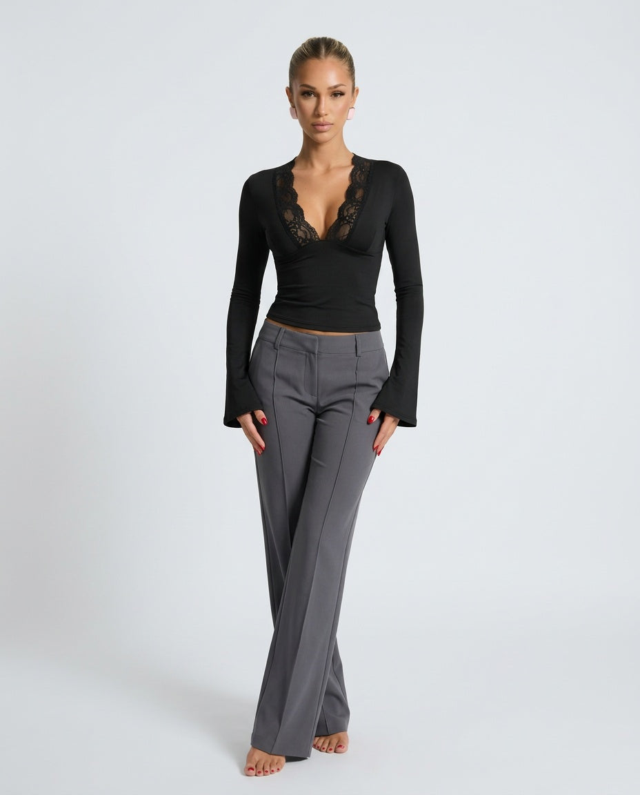 Chloe | Longline Lace Embroidered Long Sleeve Top