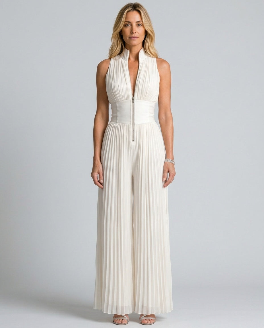Chloe | Pleated Halter Neck Wide Leg Jumpsuit