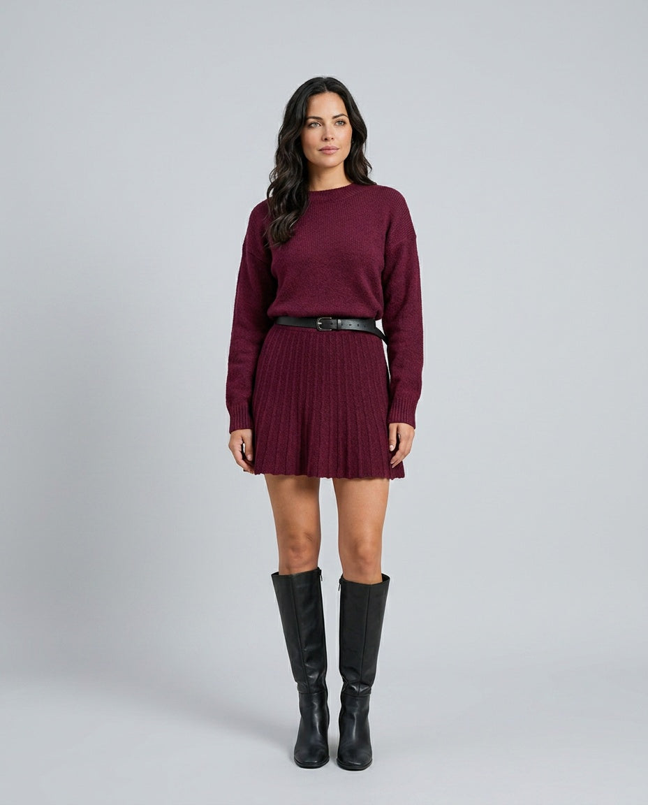 Thea | Round Neck Knit Jumper & Mini Skirt Set