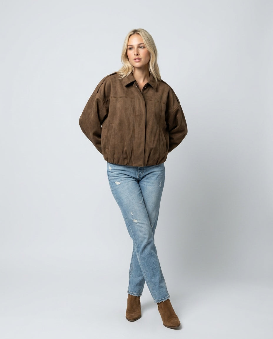 Seraphina | Oversized Suede-Look Bomber Jacket