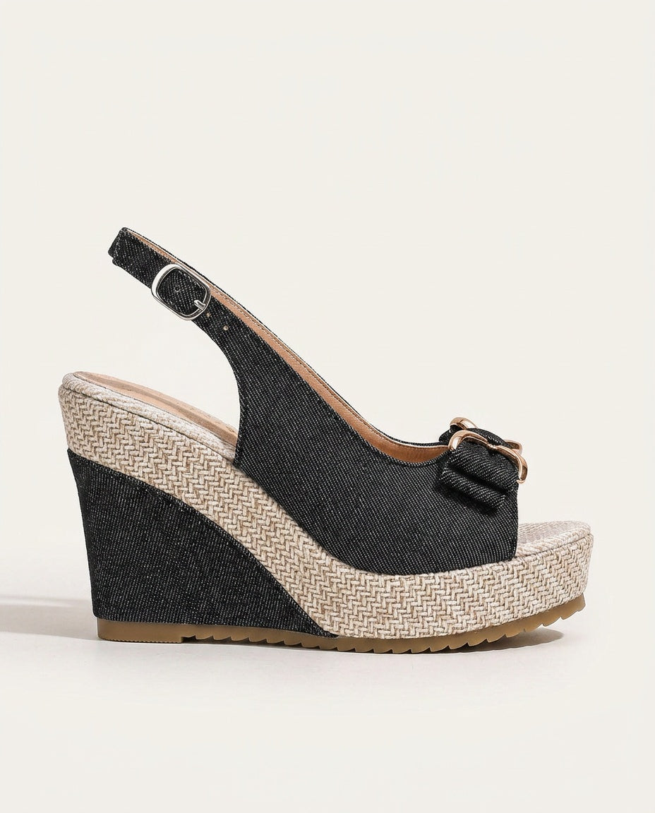 Ada | Denim Bow Wedge Shoes