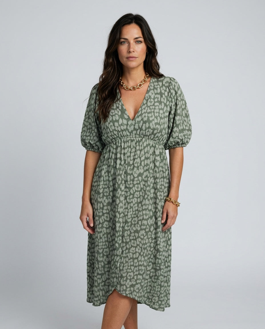 Willa | Printed V-Neck Midi Dress