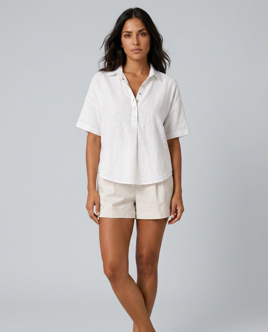 Darya | Short Sleeve Collared Button-Front Blouse