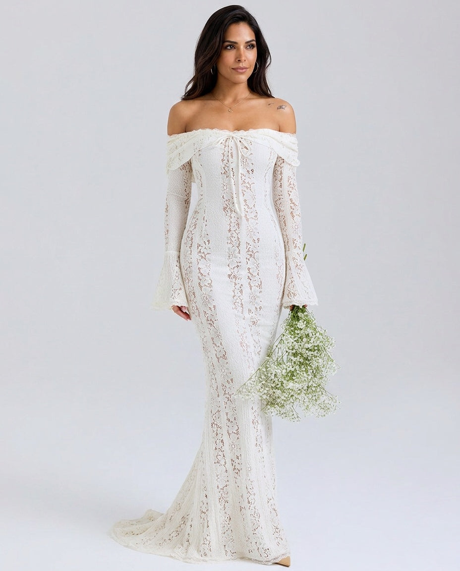 Bianca | Floral Lace Off-Shoulder Maxi Dress