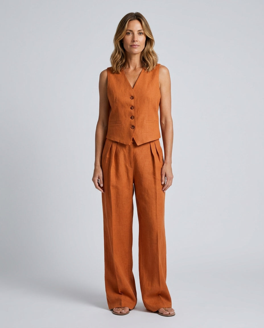 Nina | Sleeveless V-Neck Button Front Wide-Leg Co-ord Set