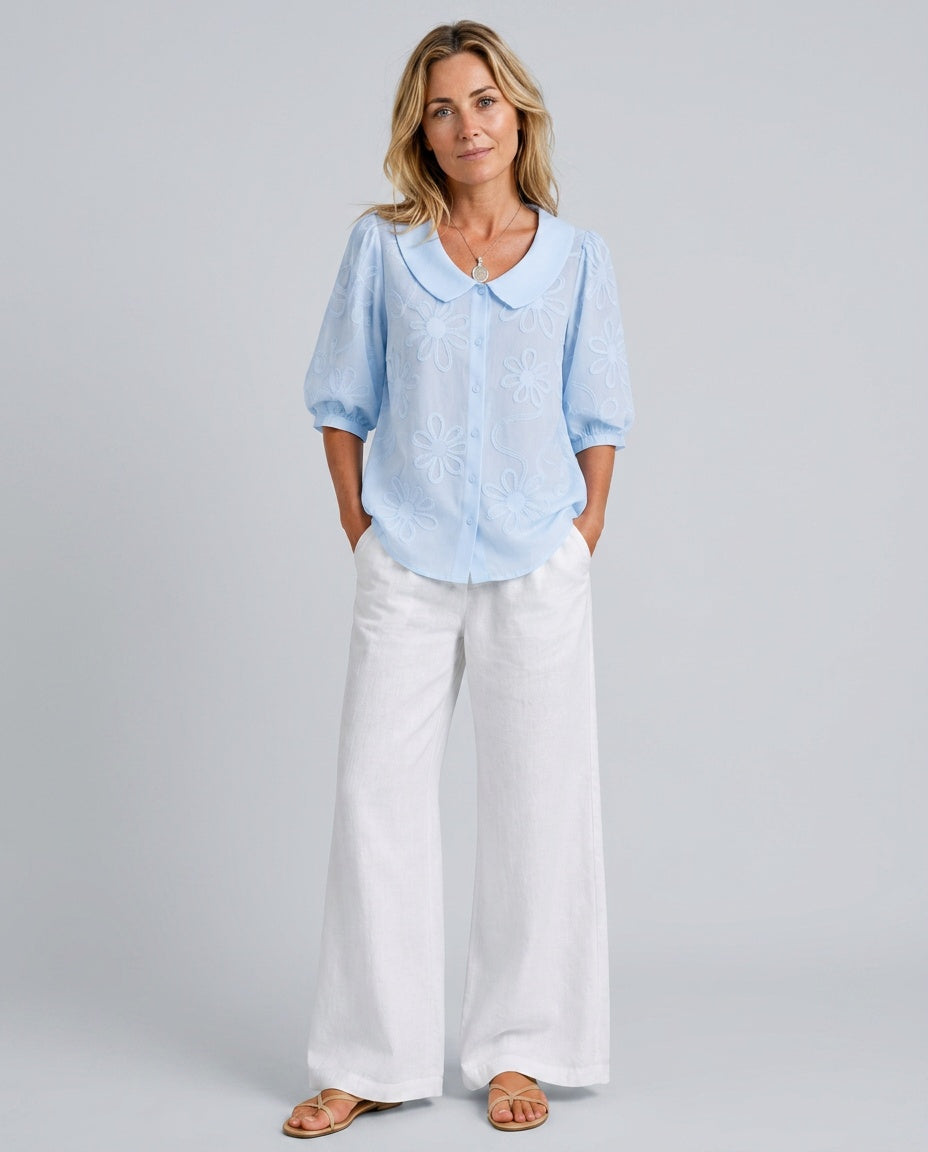 Vera | Floral Embroidered Round Collar Blouse