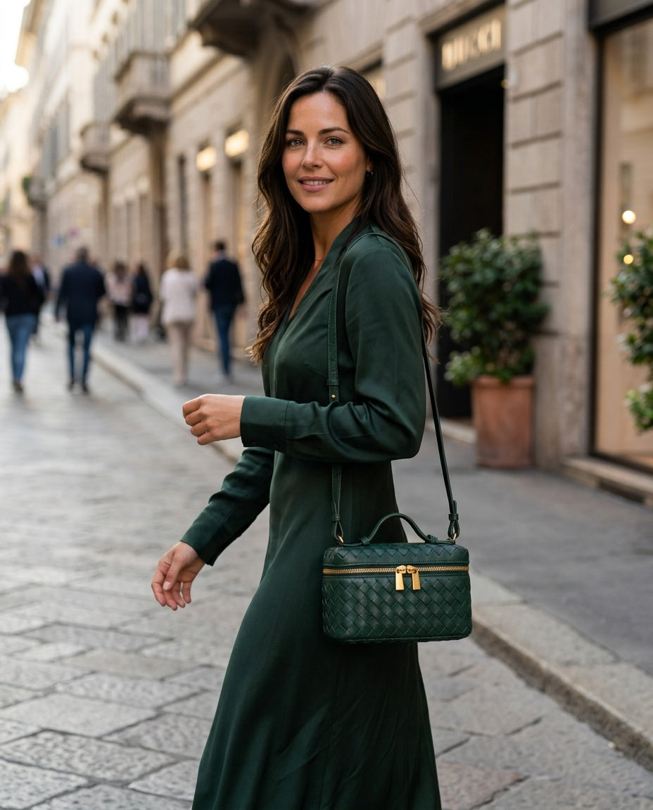 Small Woven Top Handle Bag with Phone Pocket