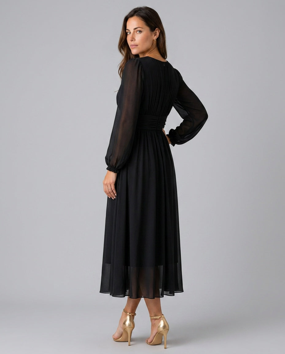 Edda | Adjustable Waist Wrap Midi Dress