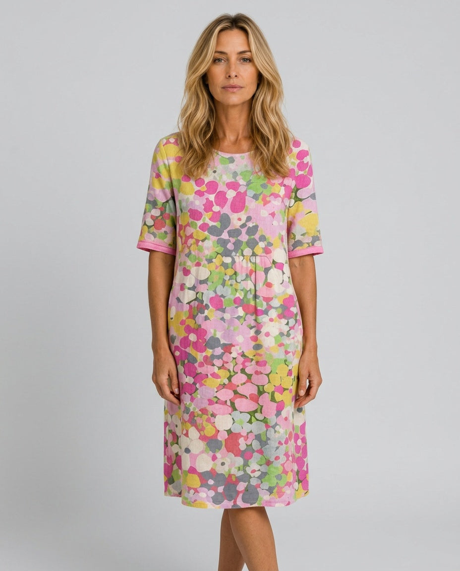 Valentina | Abstract Floral Cotton-Linen Midi Dress