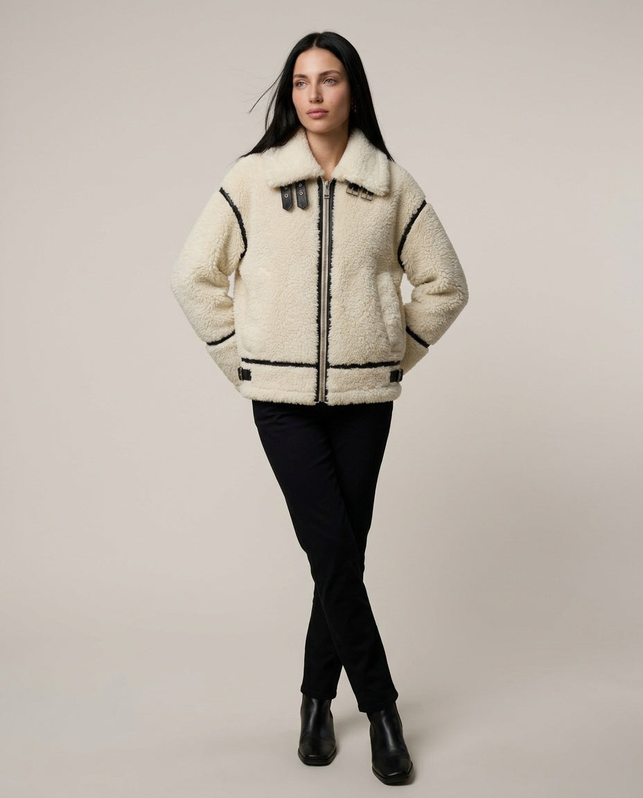 Sofia | Boxy Faux Shearling Aviator Jacket