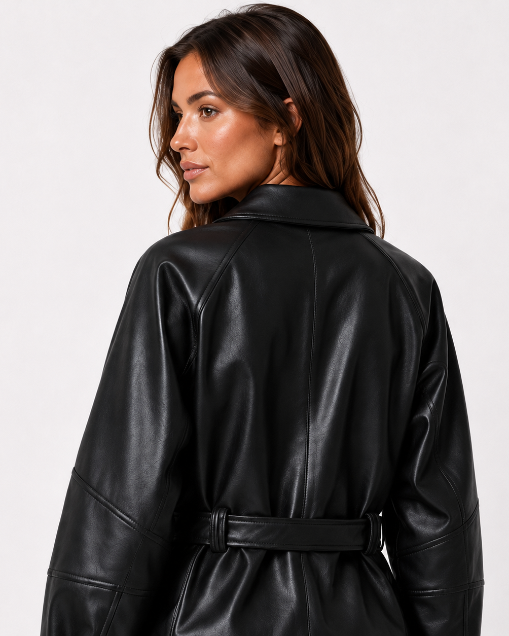 Giselle | Belted Zip-Front Faux Leather Jacket