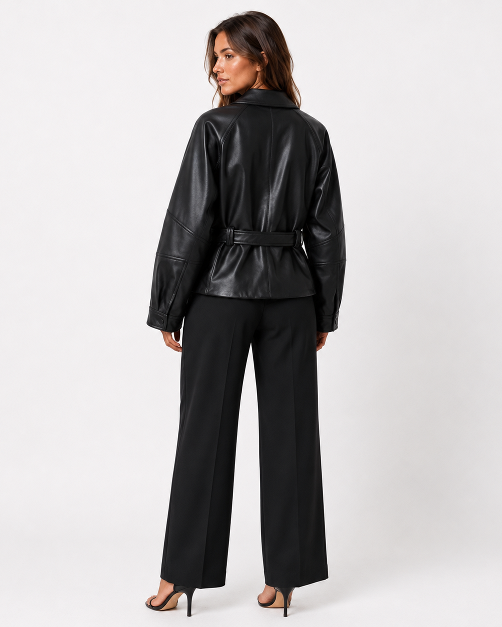 Giselle | Belted Zip-Front Faux Leather Jacket