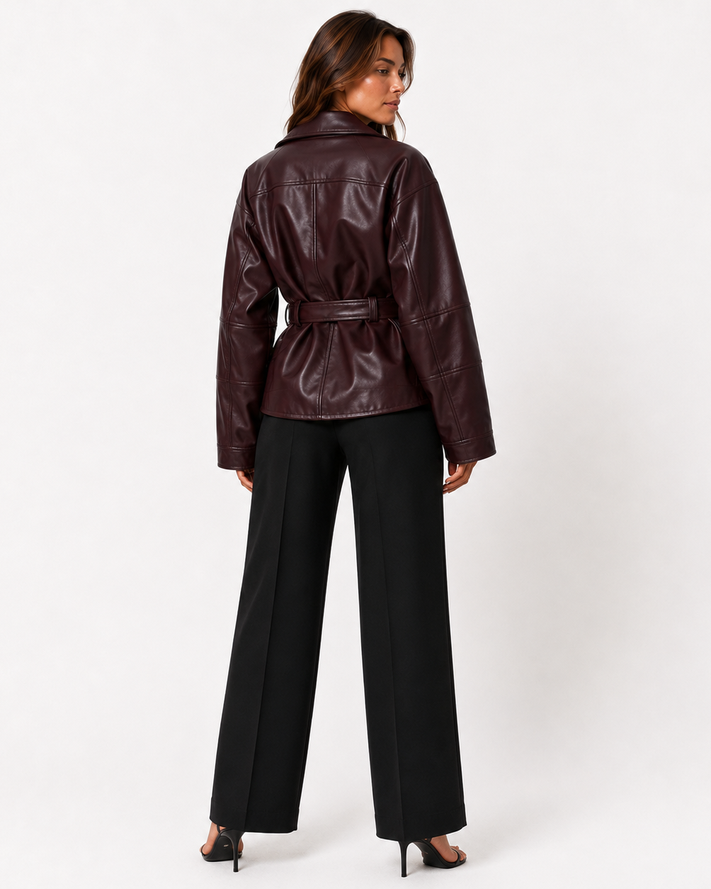 Giselle | Belted Zip-Front Faux Leather Jacket
