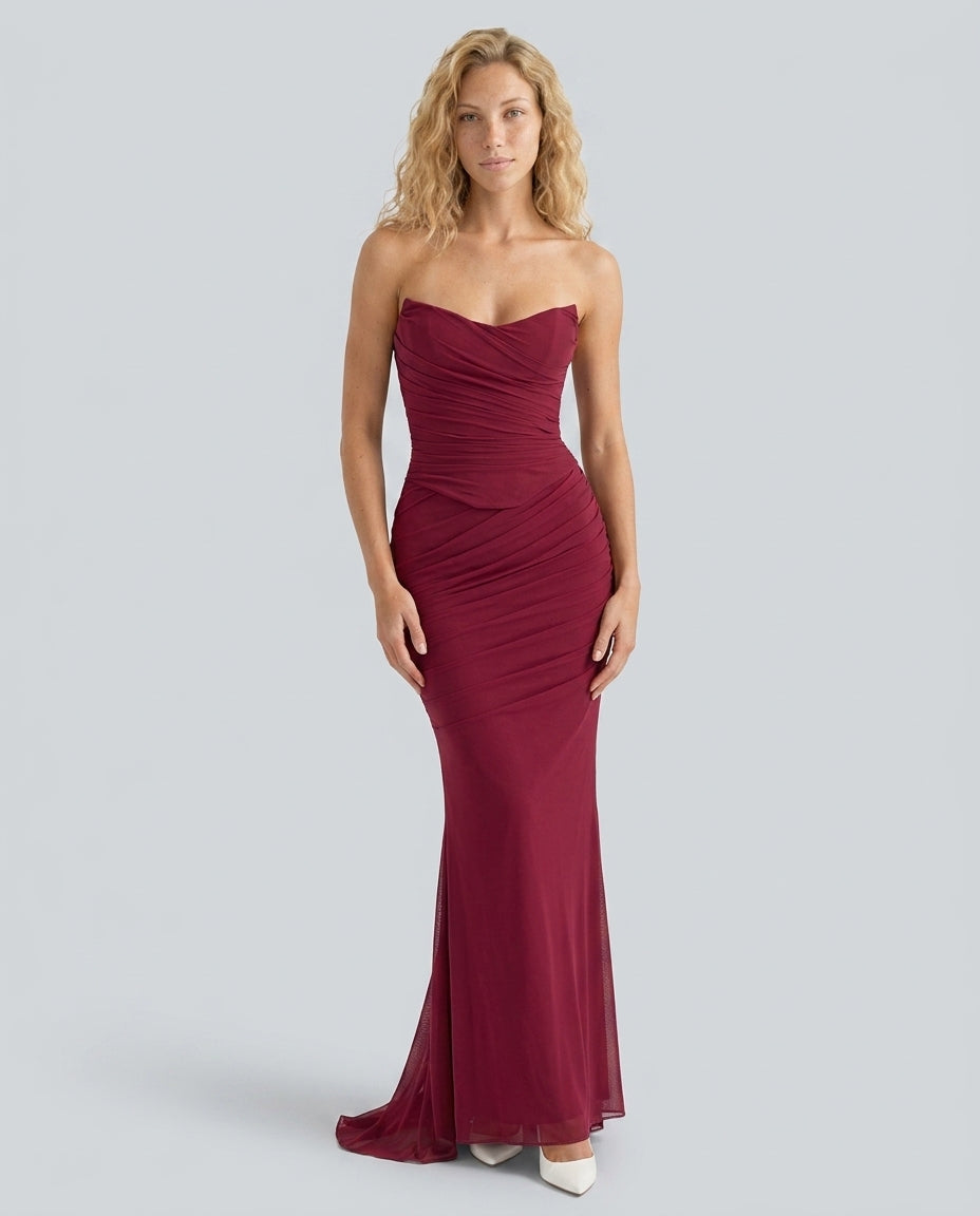 Xenia | Strapless Draped Mesh Corset Top