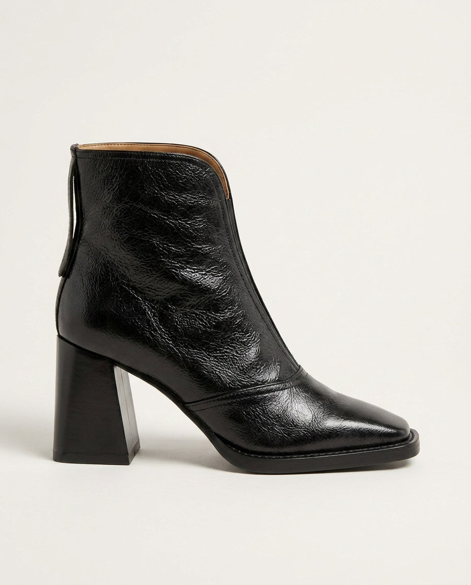 Catalina | Block Heel Leather-Look Ankle Boots