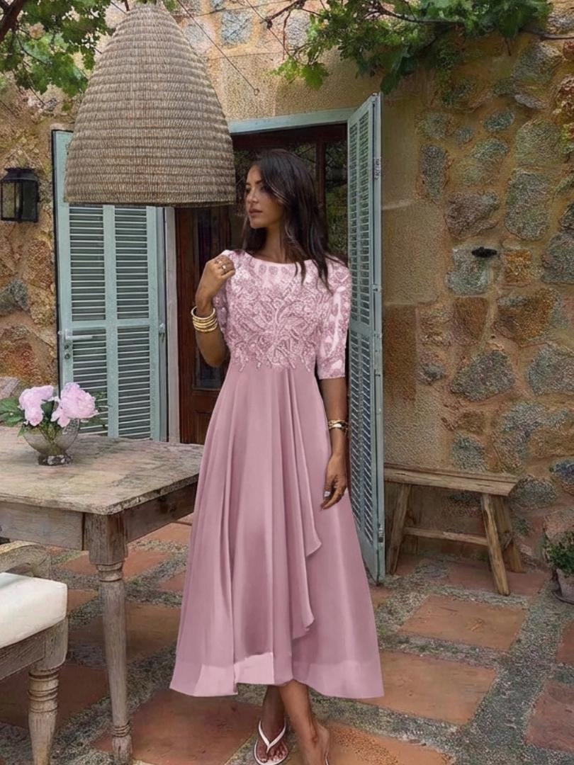 Harlow | Lace Bodice 3/4 Sleeve Midi Dress