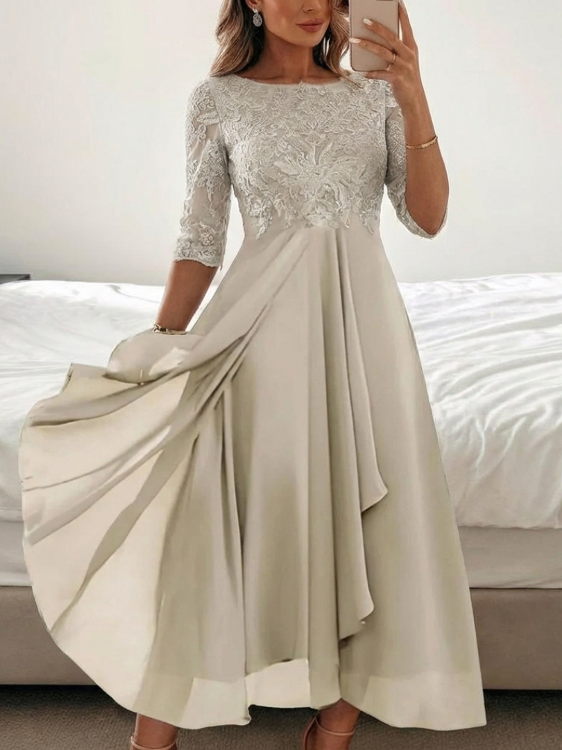 Harlow | Lace Bodice 3/4 Sleeve Midi Dress