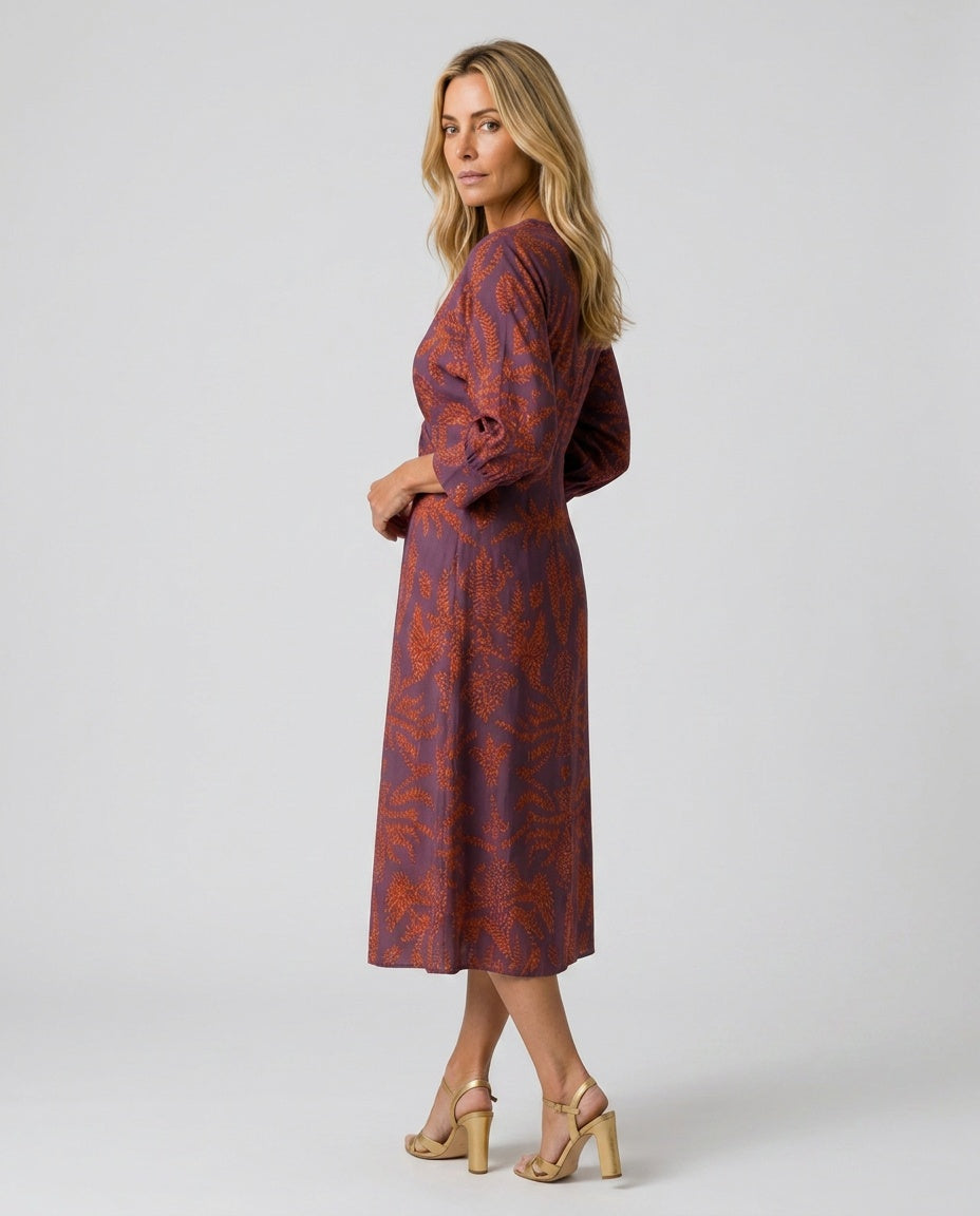 Delphine | Wrap Midi Dress in Natural Print