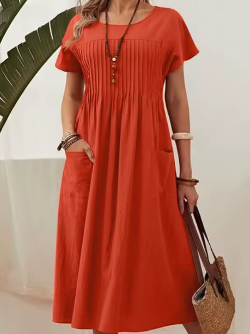 Ximena | Pleated Bodice Midi Dress