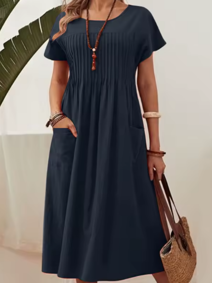 Ximena | Pleated Bodice Midi Dress