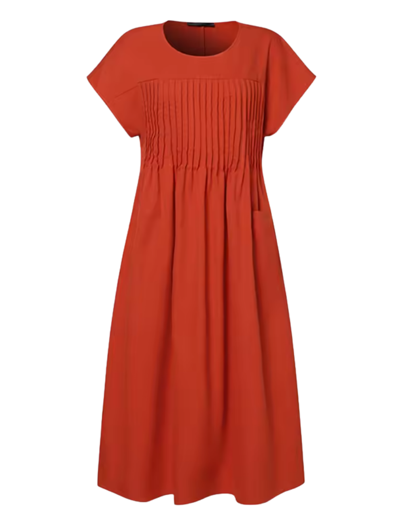 Ximena | Pleated Bodice Midi Dress
