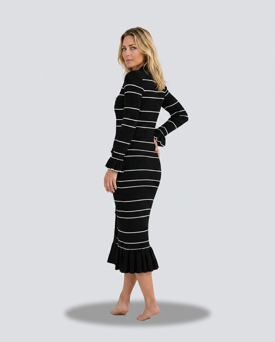 Skylar | Perforated Knit 3/4 Sleeve Midi Dress