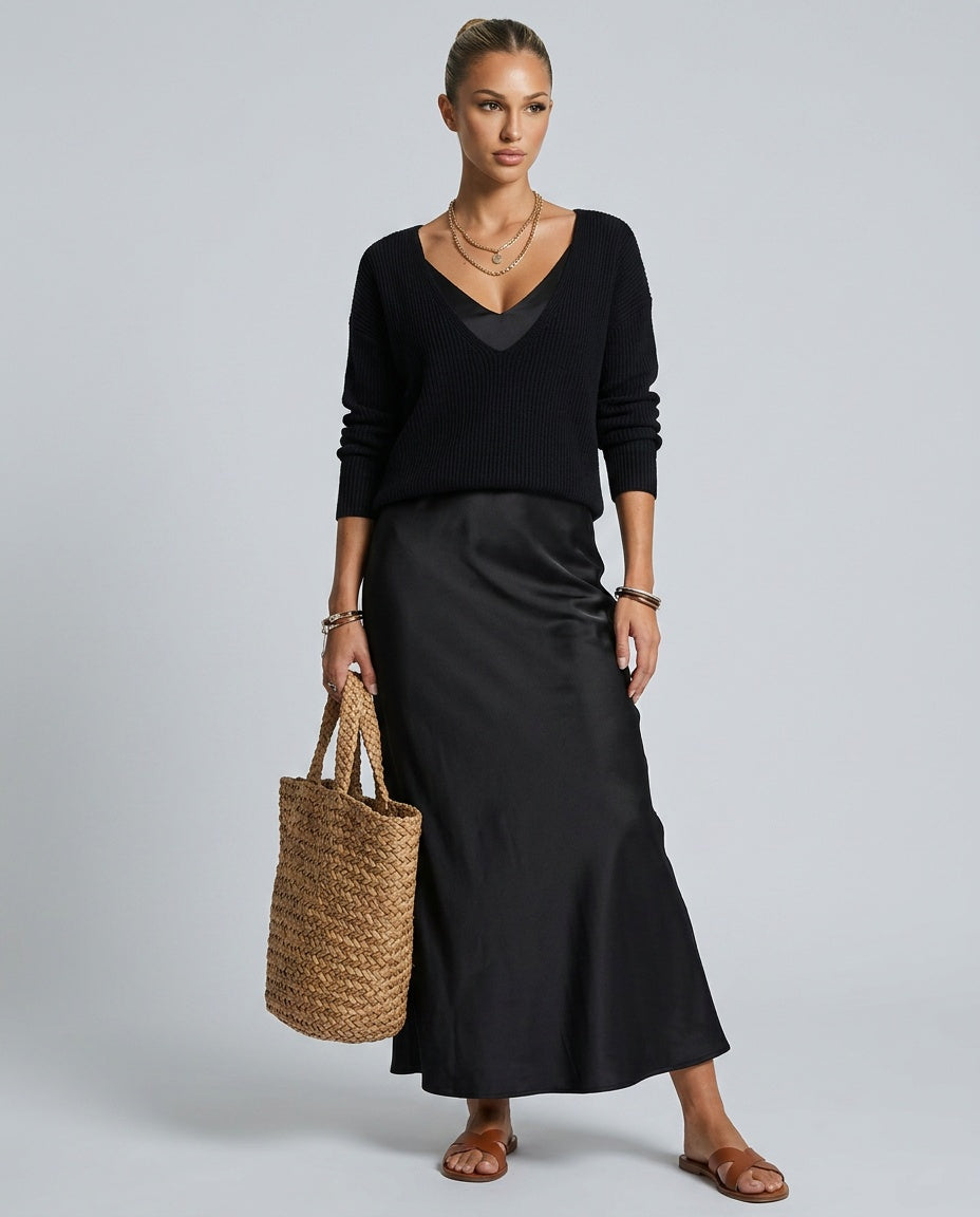 Giselle | Satin-Look V-Neck Maxi Dress