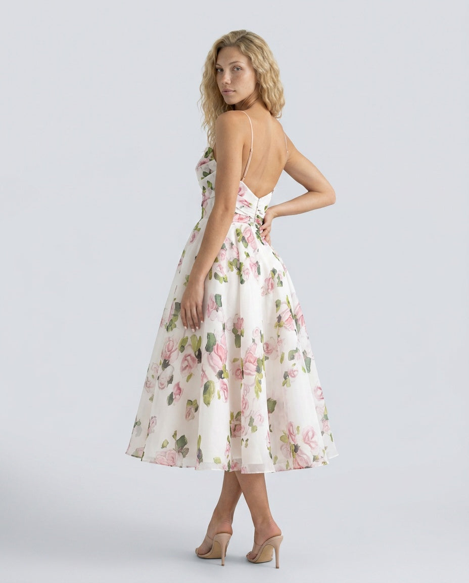 Rosalie | Ruched Floral A-Line Midi Dress