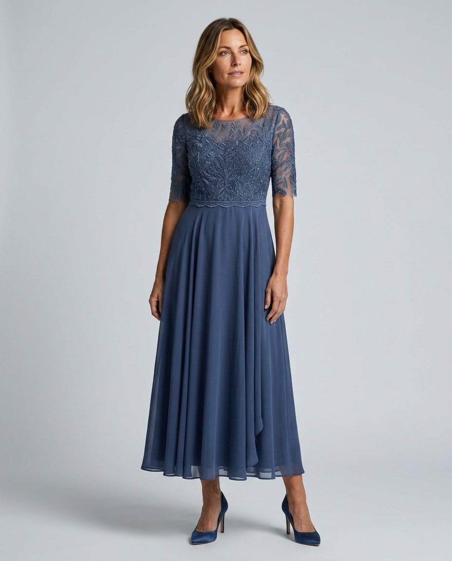 Harlow | Lace Bodice 3/4 Sleeve Midi Dress