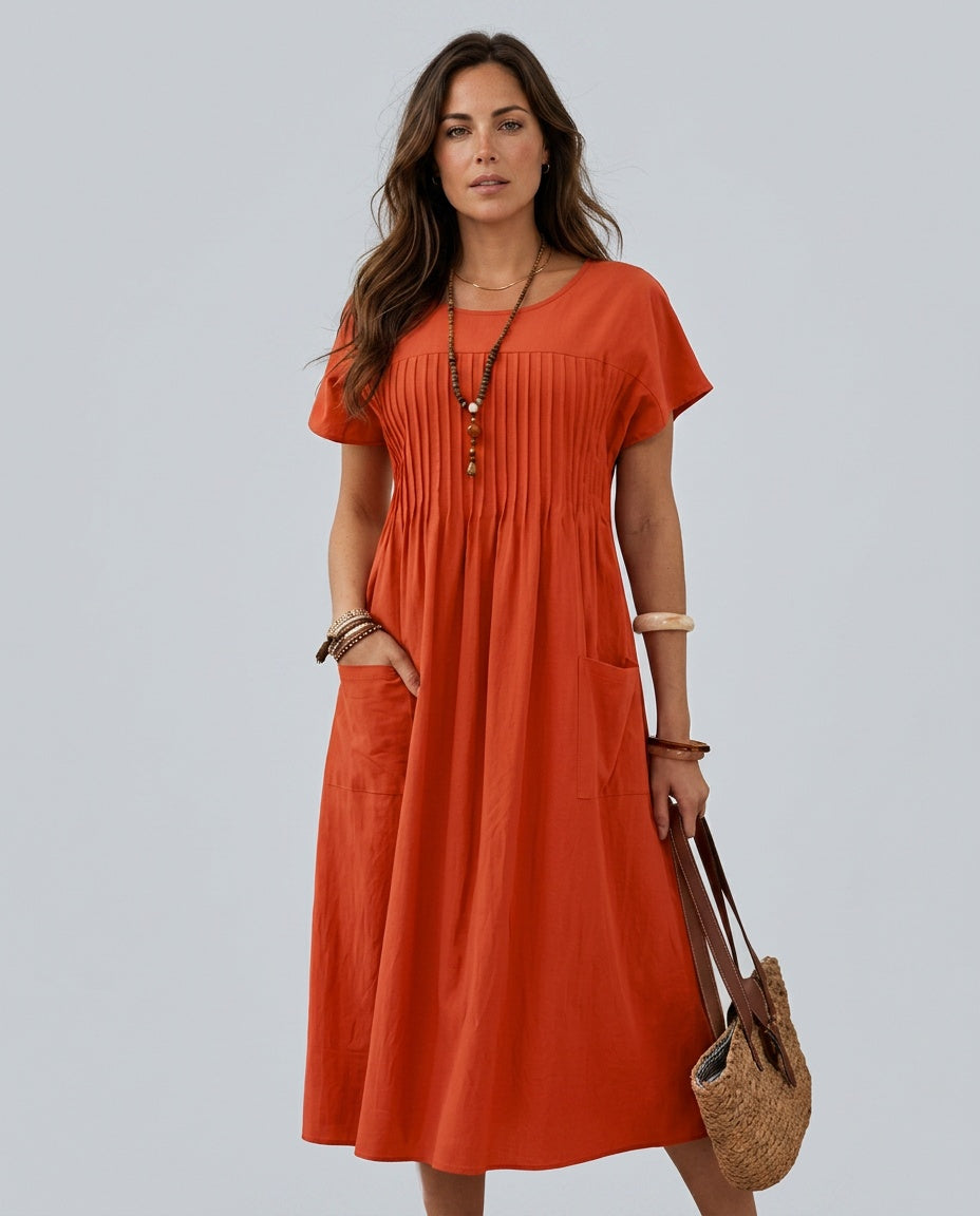 Ximena | Pleated Bodice Midi Dress