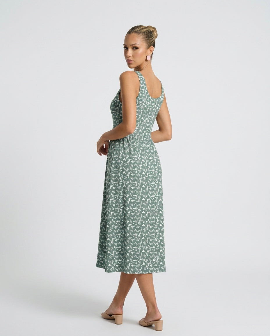 Everly | Halter Neck Flowy Printed Midi Dress