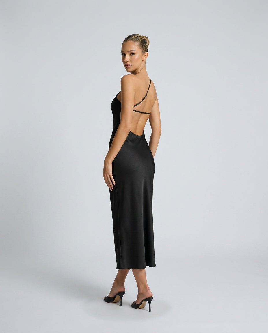 Women's Asymmetric Open Back Slit Midi Dress
