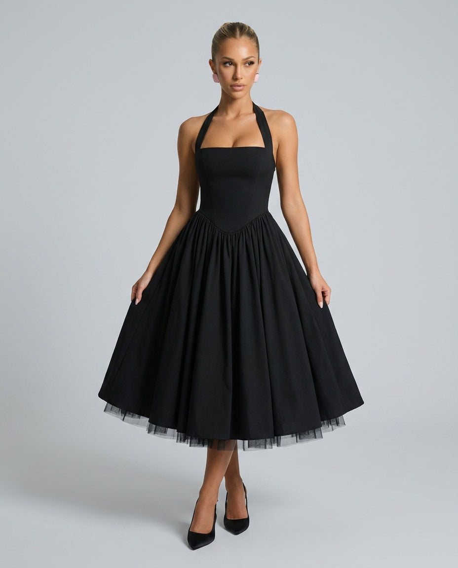 Mariana | Halter Corset Tulle Midi Dress