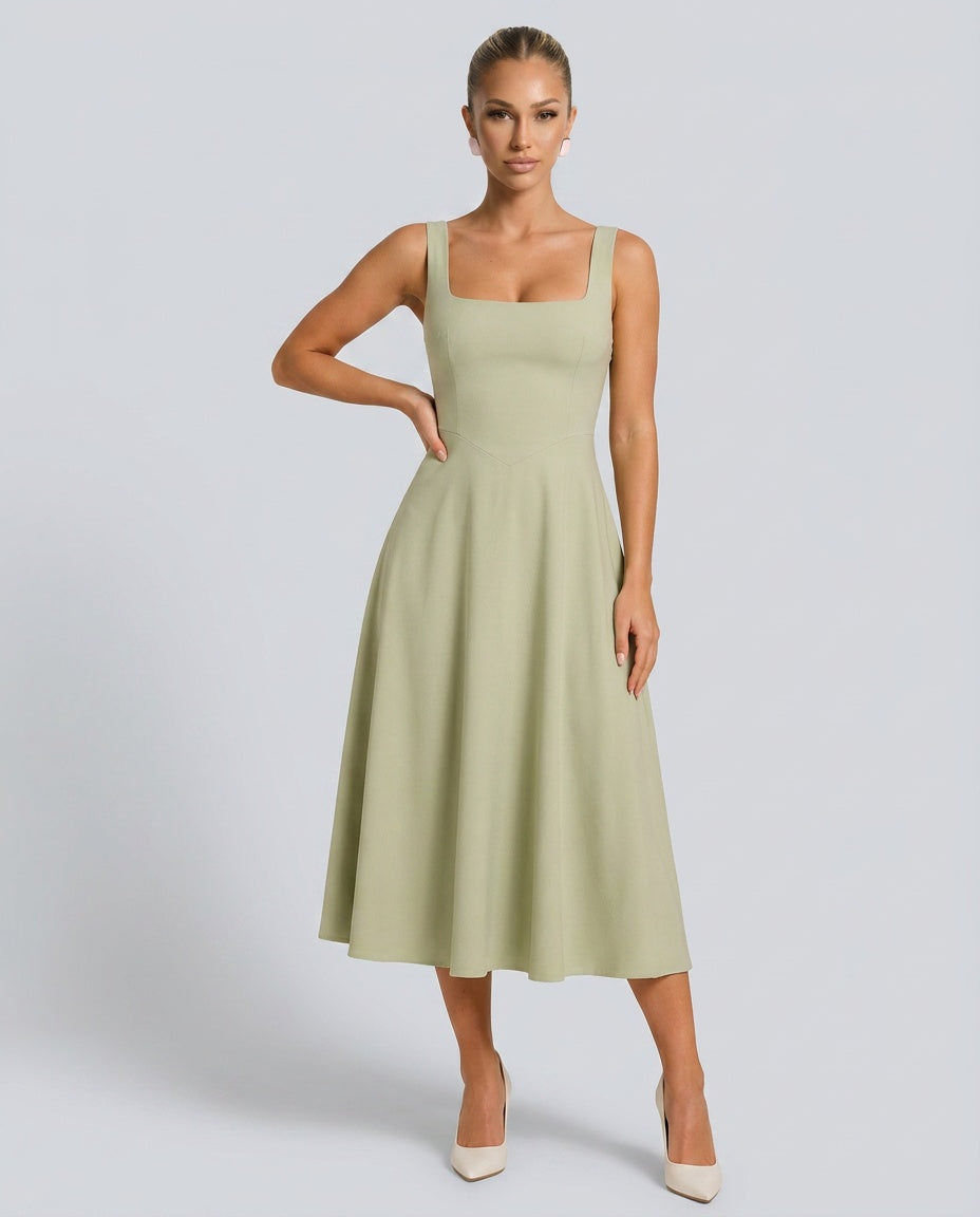 Adeline | Wide-Strap Flared Midi Dress