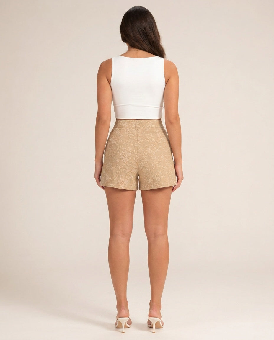 Clara | High Waist Straight-Leg Jacquard Shorts