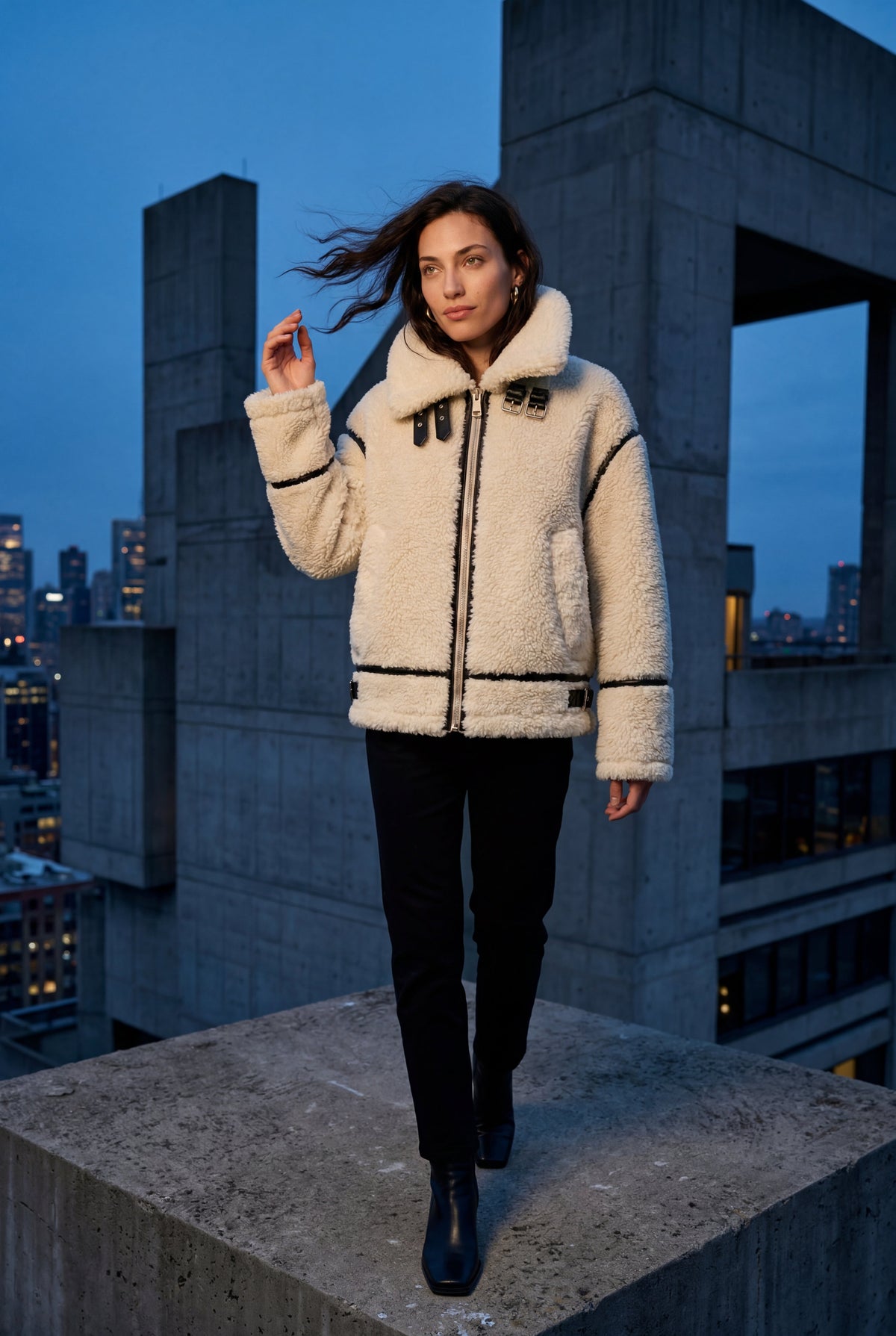 Sofia | Boxy Faux Shearling Aviator Jacket