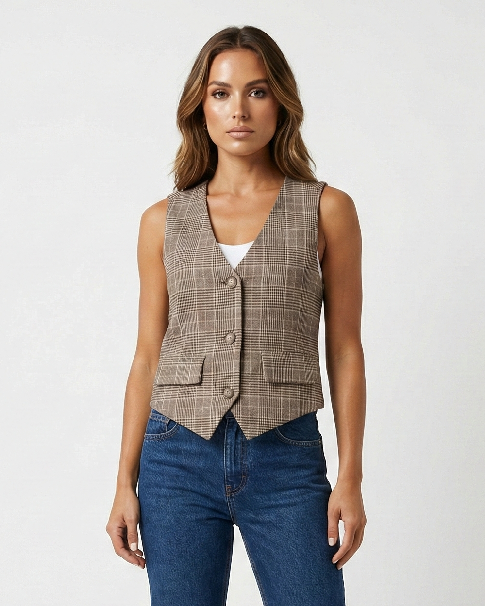 Riley | Cropped Check Print Waistcoat