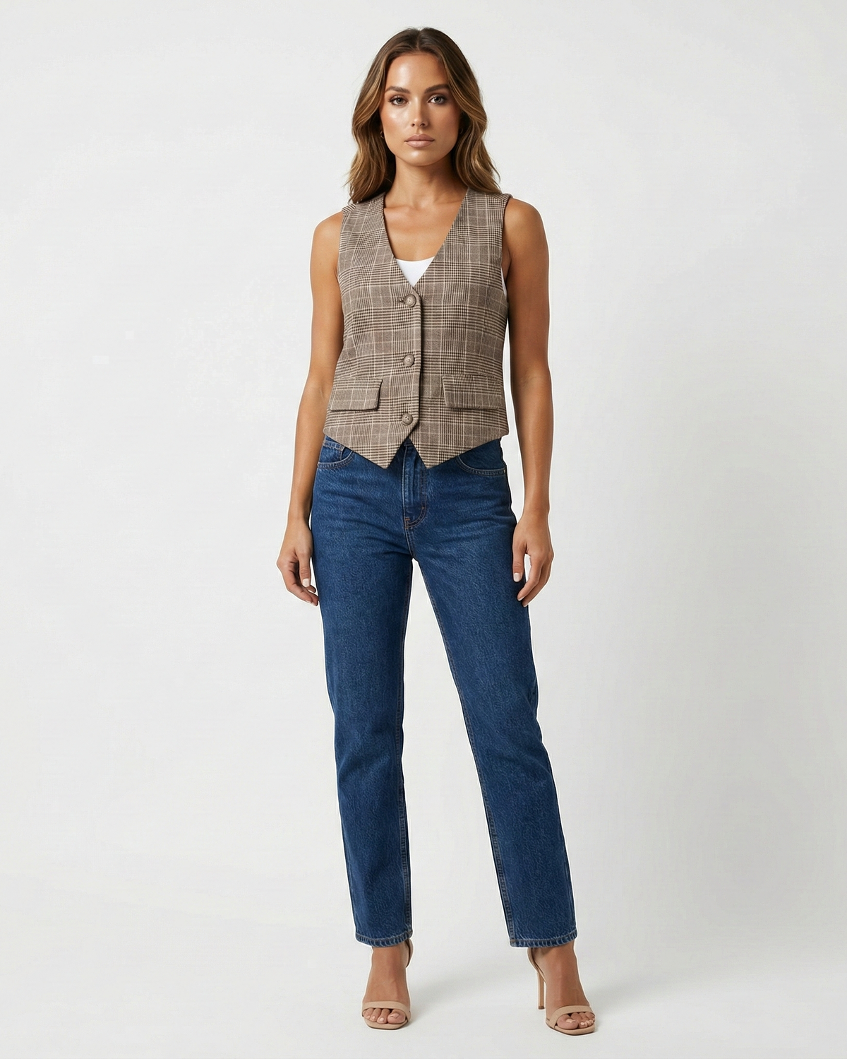 Riley | Cropped Check Print Waistcoat