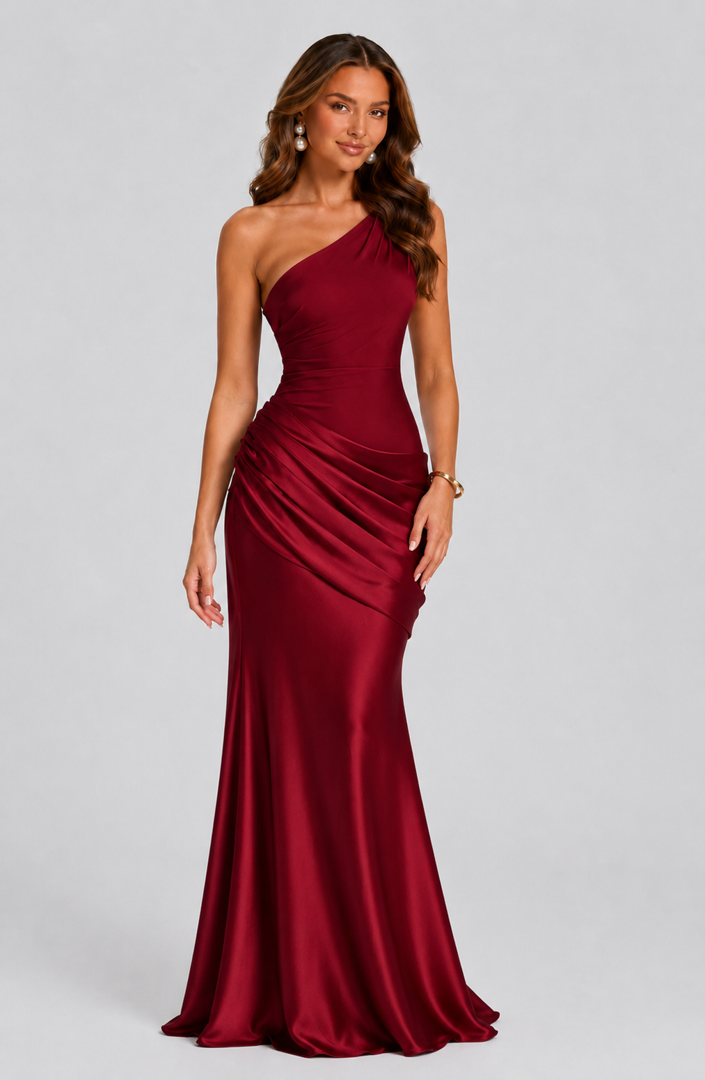 Imogen | One Shoulder Draped Satin Maxi Dress