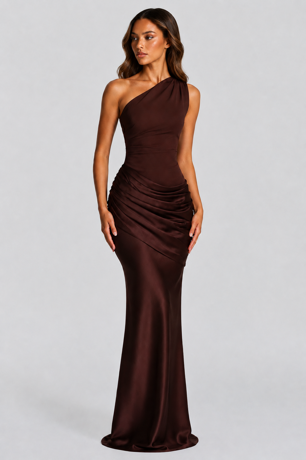 Imogen | One Shoulder Draped Satin Maxi Dress