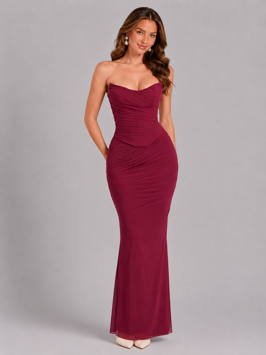 Xenia | Strapless Draped Mesh Corset Top