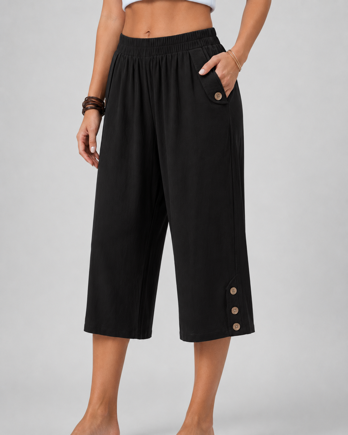 Freya | Wide-Leg Elastic Waist Capri Pants