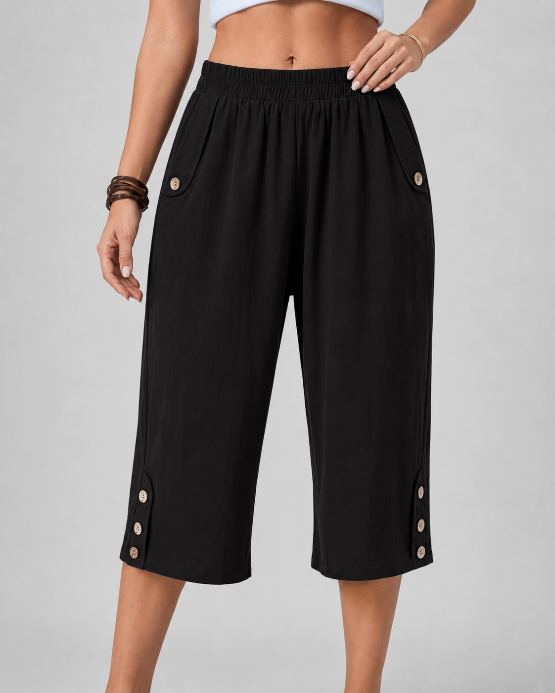 Freya | Wide-Leg Elastic Waist Capri Pants