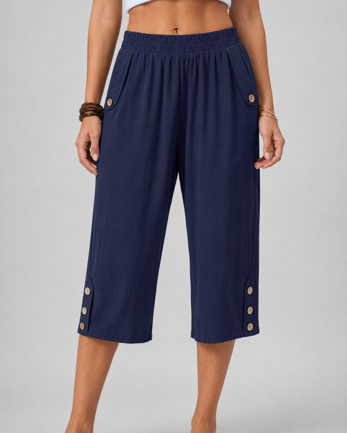 Freya | Wide-Leg Elastic Waist Capri Pants