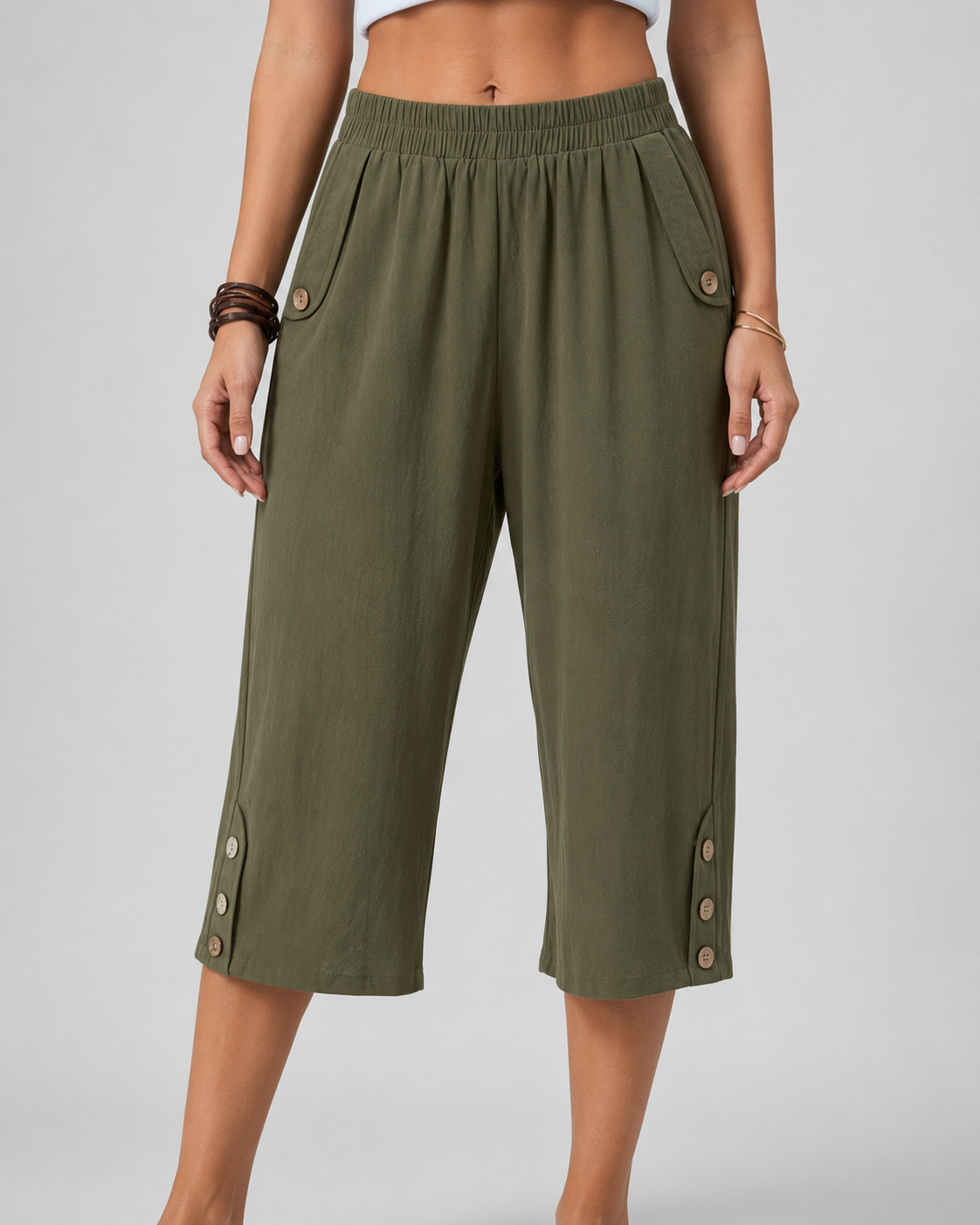 Freya | Wide-Leg Elastic Waist Capri Pants