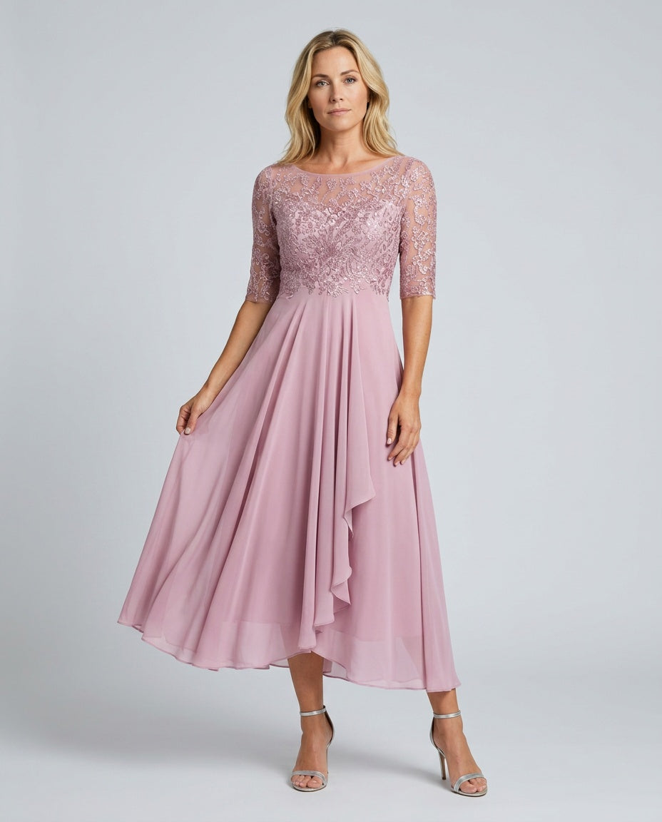 Romy | Lace-Trim Formal Midi Dress