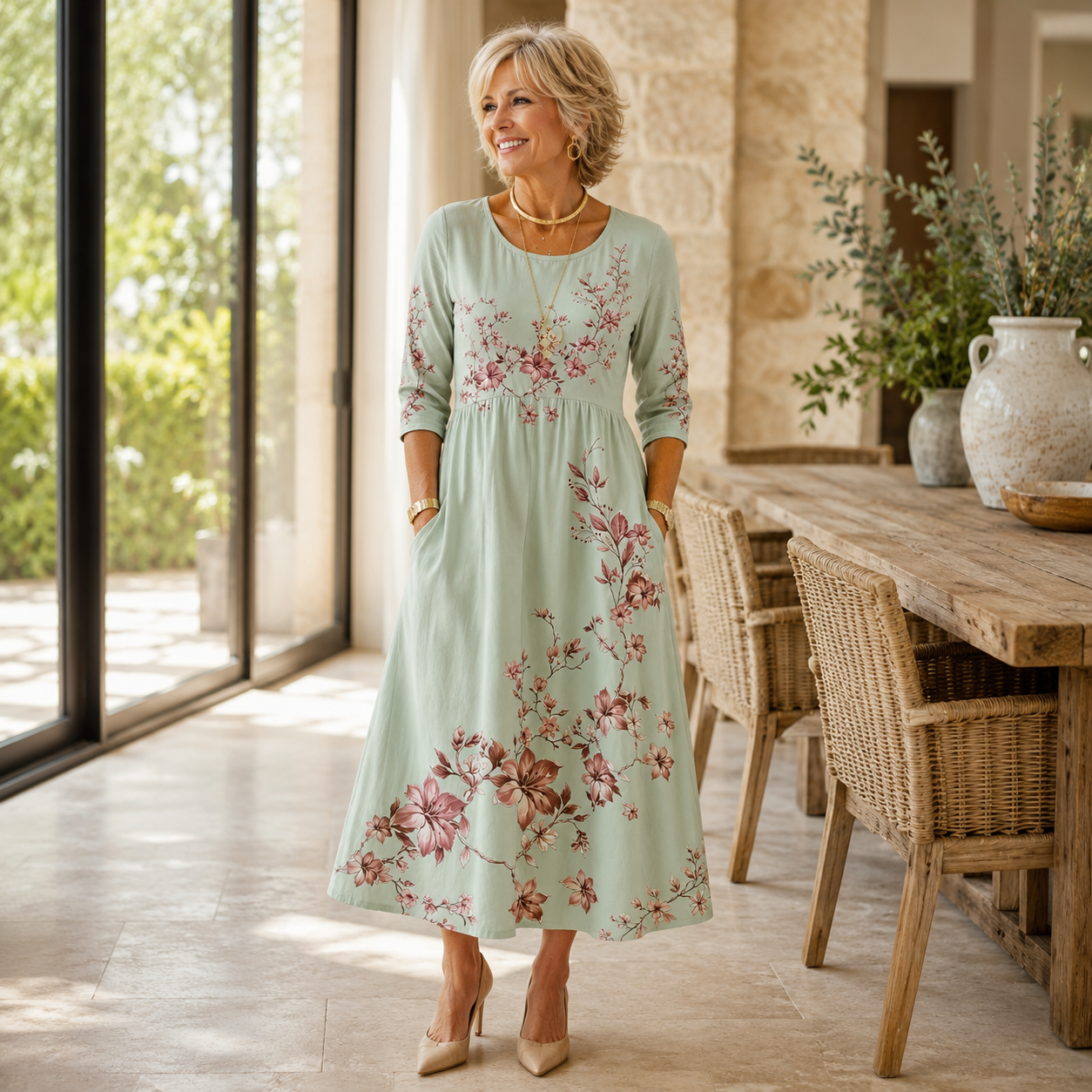 Florencia | Floral Print Pocket Midi Dress