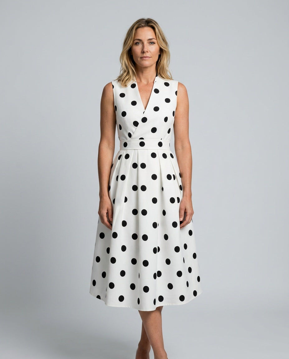 Zara | Sleeveless Polka Dot Belted Midi Dress