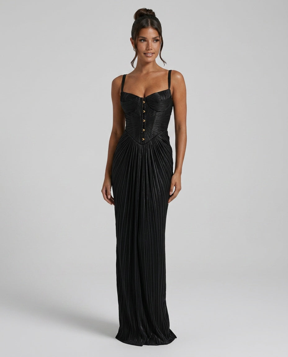 Malena | Metallic Corset Maxi Dress